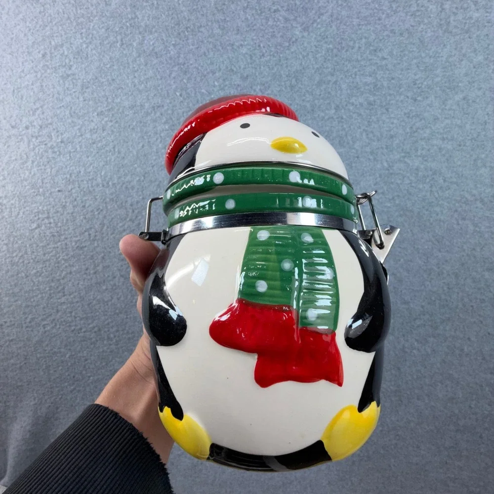 ConAgra Foods Penguin Ceramic Cookie Jar Christmas Holiday Latch Lid Canister